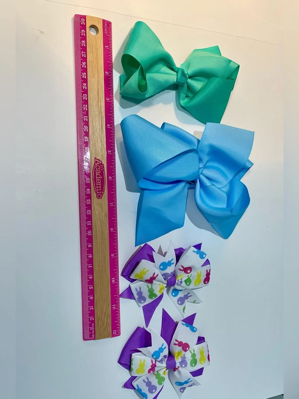 Bundle of 4 hair bows- blue, teal/aquamarine, Easter/peers